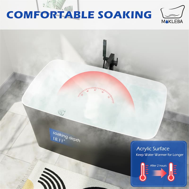 47 in. Acrylic Freestanding Flatbottom Japanese Soaking Bathtub Not-Whirlpool SPA Tub with Pedestal