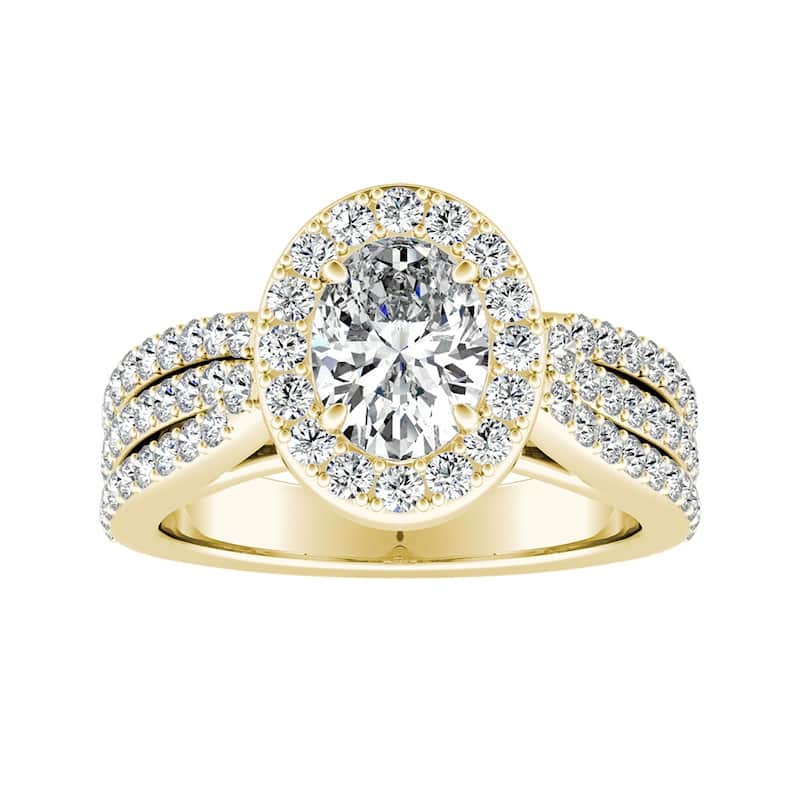 Auriya 18k Gold 1 1/3ctw Oval cut Halo Diamond Engagement Ring Triple Row (H-I, SI1-SI2) - Yellow - 4.5