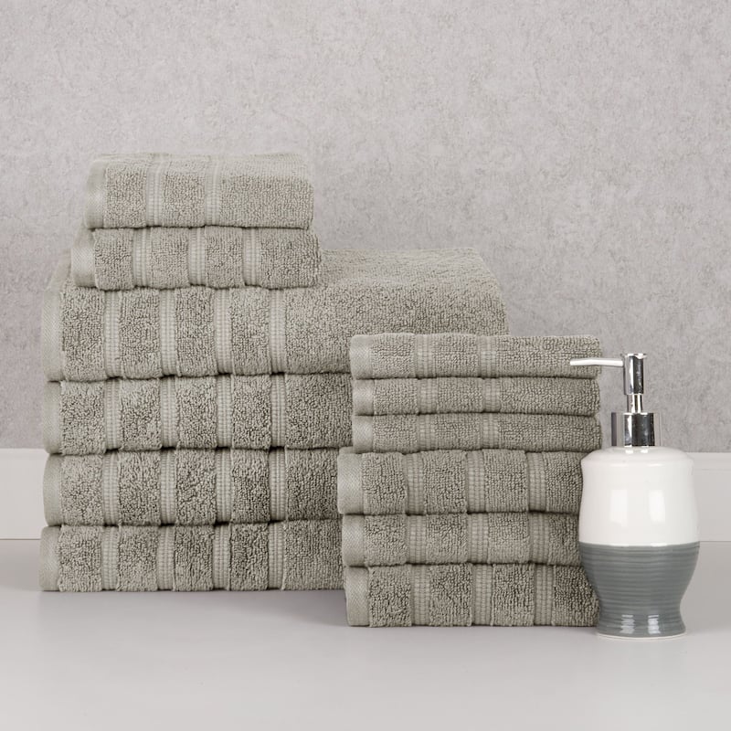 Bibb Home 12 Piece Zero Twist Egyptian Cotton Towel Set - Silver