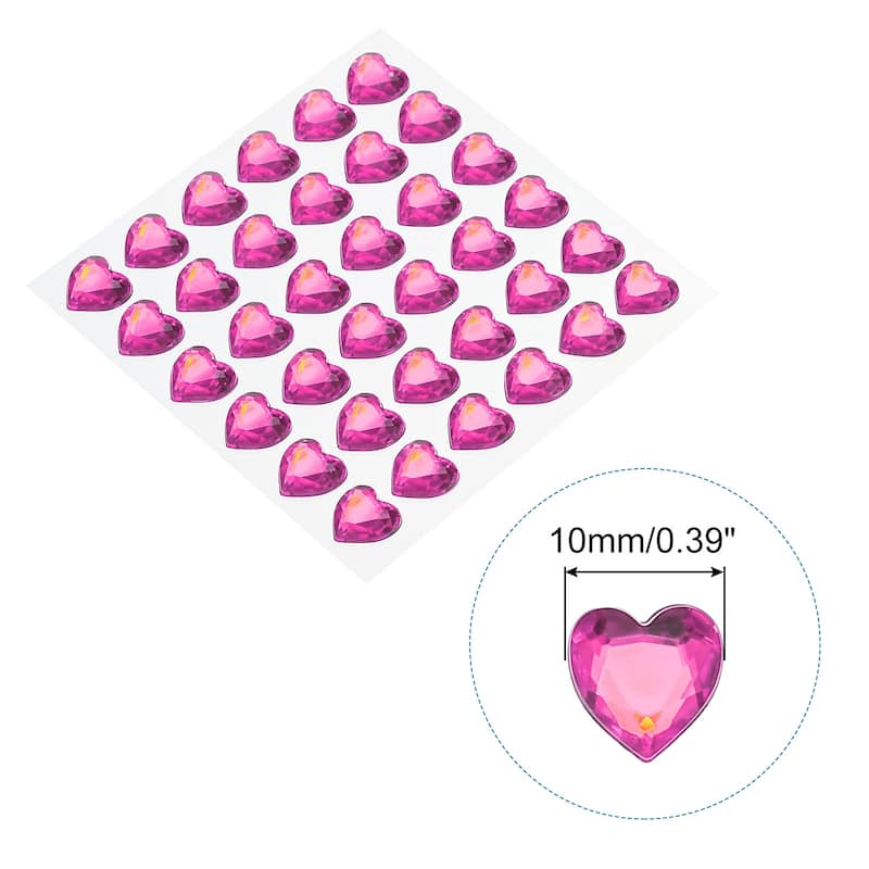 144 Pcs Heart Rhinestone 10mm Self Adhesive Gems Stickers Dark Pink - Dark Pink - Dark Pink