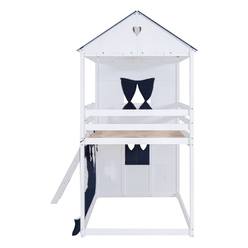Merax Full/Twin Bunk Wood House Bed with Tent,