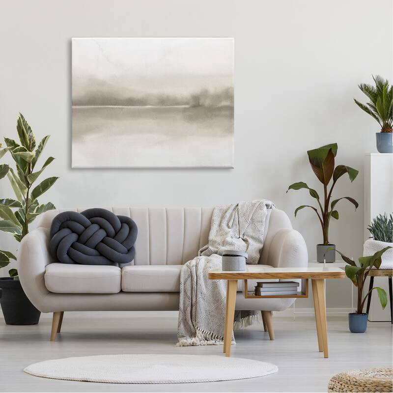 Stupell Hazy Lakeside Landscape Reflection Modern Abstract Design Canvas Wall Art - Brown