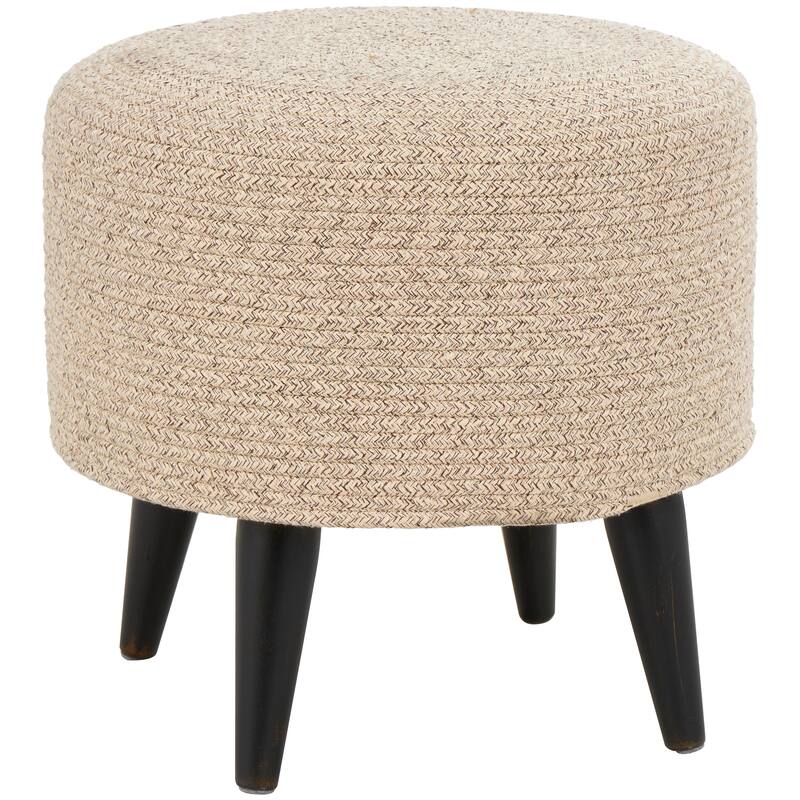 Light Gray or Beige Polyester Chevron Textured Stool with Black Wooden Legs