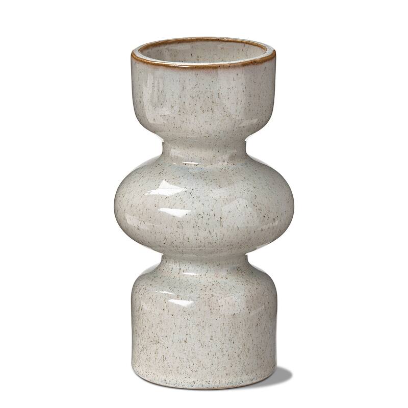 Linea Taupe Speckled Ceramic Reversible Taper and Pillar Candle Holder Large, 3.25L x 3.25W x7.5H inches