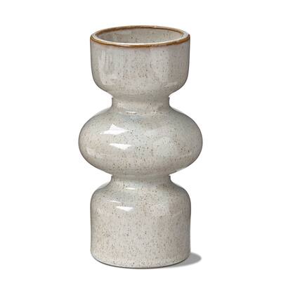 Linea Taupe Speckled Ceramic Reversible Taper and Pillar Candle Holder Large, 3.25L x 3.25W x7.5H inches