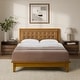 preview thumbnail 3 of 18, Leocadia Mid-century Modern Button-tufted Genuine Leather Solid Wood Platform Bed with Charging Ports by HULALA HOME Camel - Queen