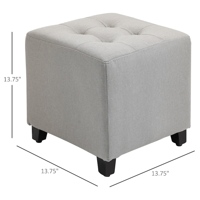 HOMCOM Tufted Ottoman Linen-Touch Fabric Upholstered Footrest Stool with Anti-Slip Pads