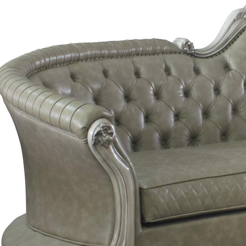 HomeRoots 113" Bone Faux Leather Sofa And Toss Pillows With White Legs - 113
