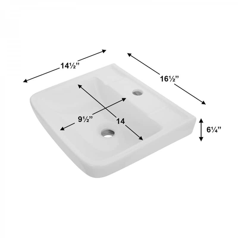 White Ceramic Rectangle Bathroom Sink Wall Mount with Backsplash Lip and Single Faucet Hole Renovators Supply - N/A