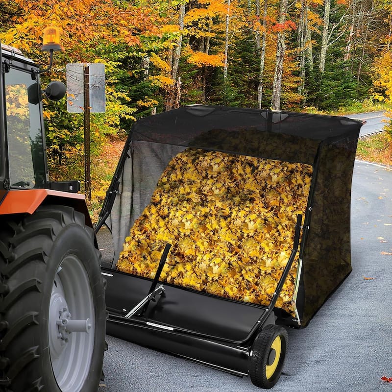 44 in Tow-Behind Grass and Leaf Sweeper Pull-Behind with Large Capacity Hopper Black - Black