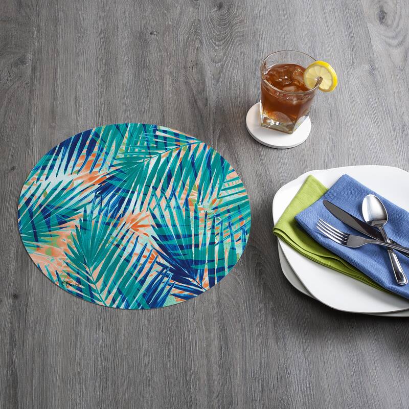 Reversible Wipe-clean Round Shaped Placemats Set of 4 - Miami Palm