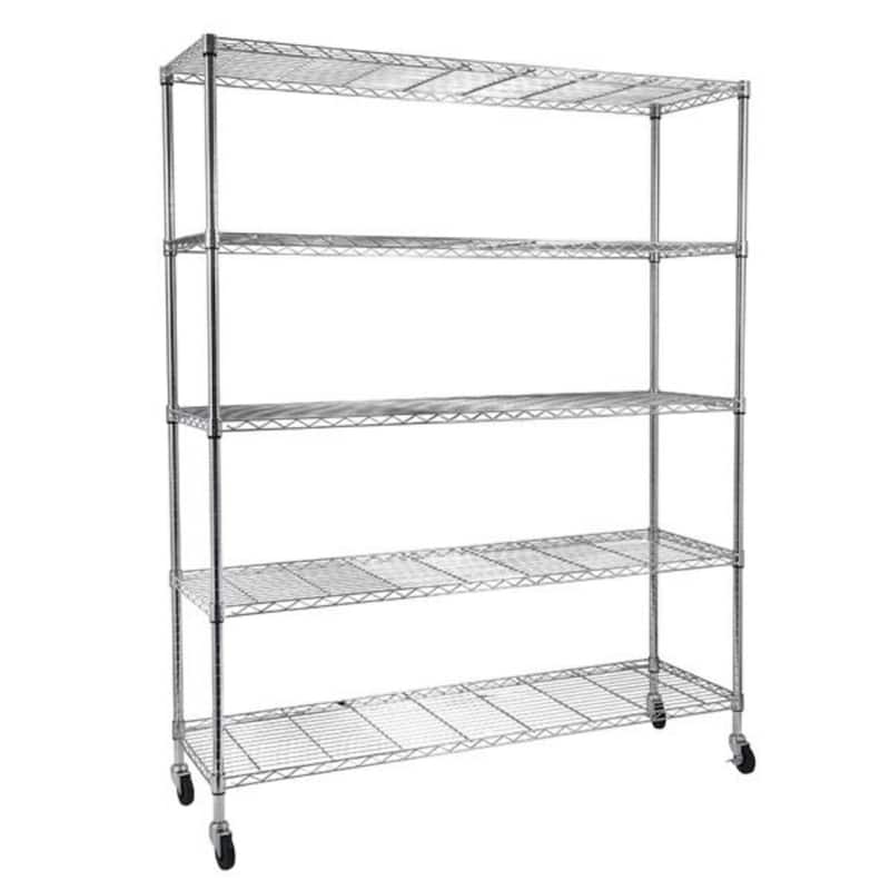 5-Tier Steel Wire Shelving with Wheels - (59.06 x 17.72 x 70.87)"