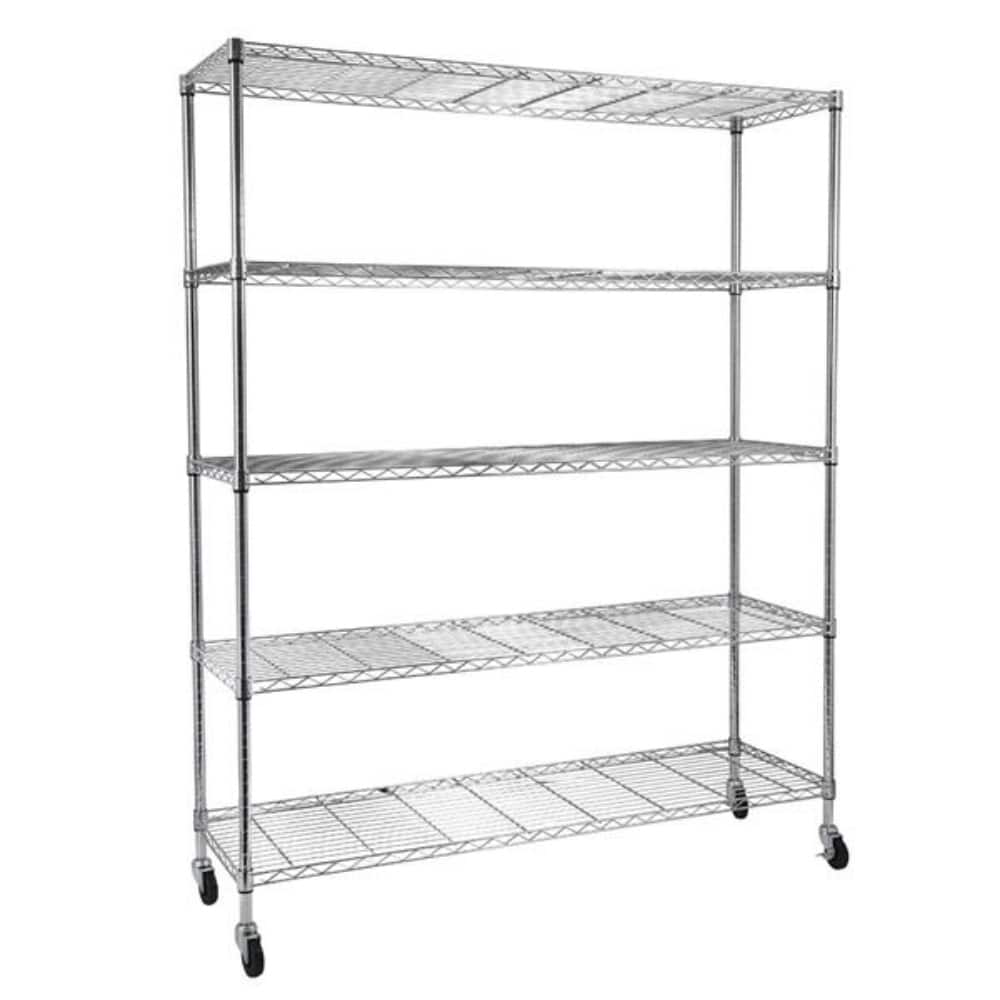 5-Tier Steel Wire Shelving with Wheels - (59.06 x 17.72 x 70.87)"