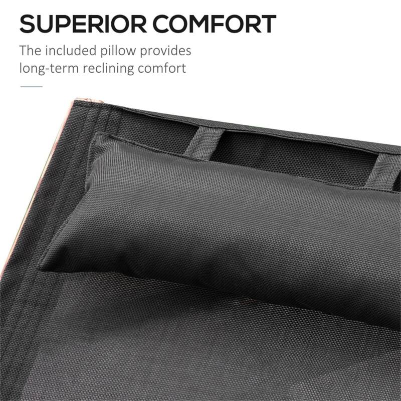 Black Pine Outdoor Lounge Chair with Sling Mesh, Cushion and Armrest - 63.5" L x 28.25" W x 26.75" H
