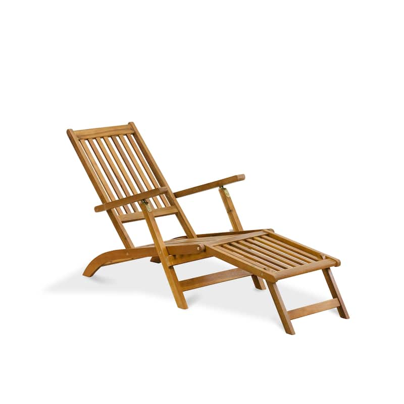 East West Furniture Salinas Patio Chaise Lounge - Outdoor Acacia Wood Sun lounger Chair for Poolside, Deck, Lawn, Natural Oil