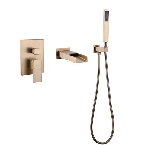 Double Handles Wall Mounted Pressure Balance Waterfall Tub Faucet With Hand Shower - Spout Reach7.2"