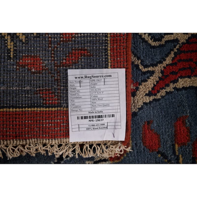 Animals Design Blue Ziegler Oriental Area Rug Handmade Wool Carpet - 8'3"x 11'7"