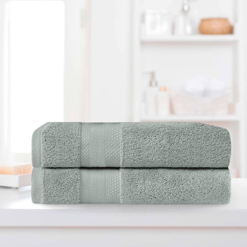 Superior Turkish Cotton Solid Heavyweight Bath Sheet Set of 2 - Olive Green