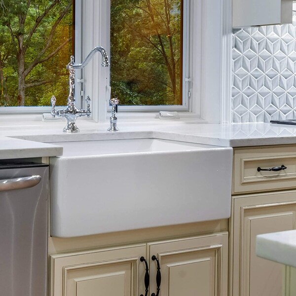 White 30-inch Single Bowl Farmhouse Apron Kitchen Sink. Opens flyout.