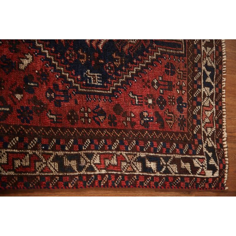 Tribal Shiraz Persian Antique Area Rug Hand-Knotted Wool Carpet - 3'2"x 4'10"