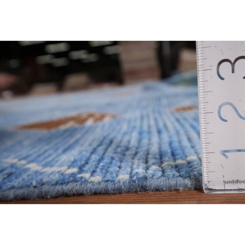 Blue Geometric Moroccan Area Rug Hand-Knotted Wool Carpet - 8'7"x 12'2"