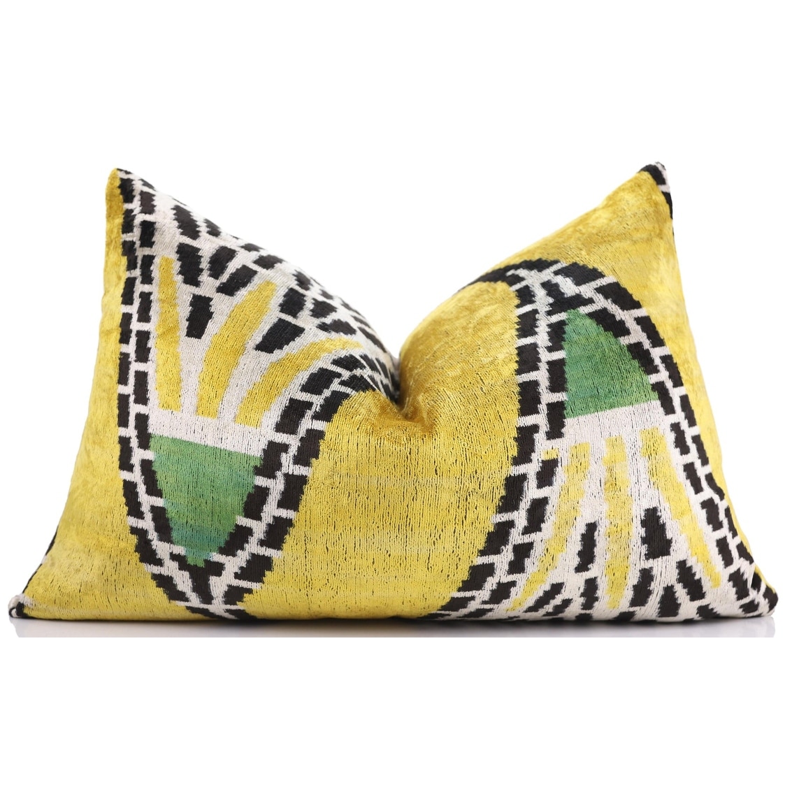 Luxury Yellow Silk Velvet Throw Pillow 16x24 - Handmade Geometric Designer Lumbar - 16"x24"