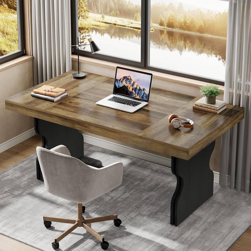 63" Farmhouse Executive Desk Computer Table with Hourglass Shape Legs