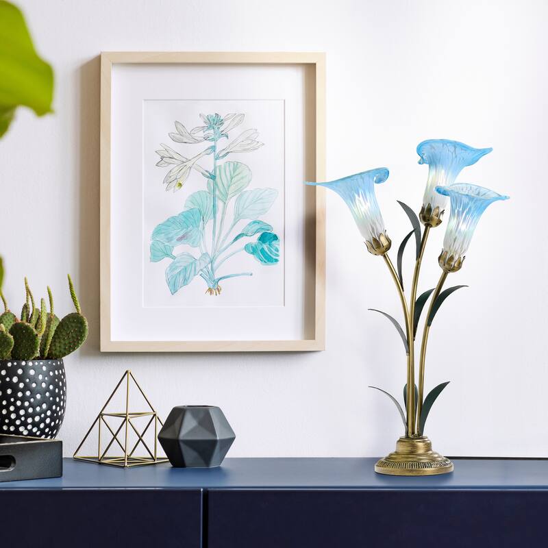 River of Goods Bronze Metal and Glass 3-Shade Calla Lily Table Lamp