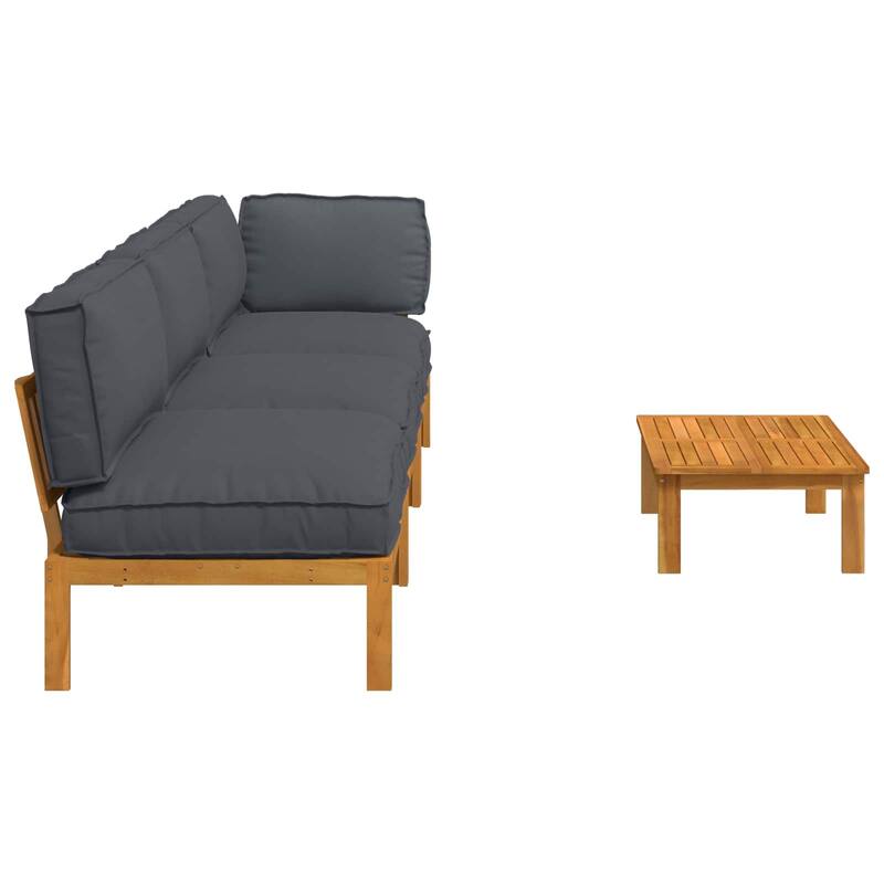 vidaXL Sofa Set with Cushion Plain 4 pcs Anthracite Solid Acacia Wood - 146.85 x 36.22 x 27.17 in