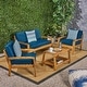 preview thumbnail 3 of 19, Grenada 4-pc. Outdoor Wood Chat Set by Christopher Knight Home teak finish + dark teal