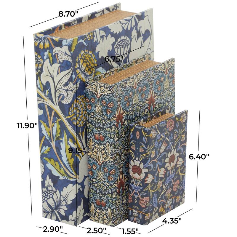 Burlap Leather Canvas Book Box Various Designs (Set of 3)