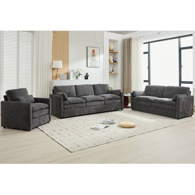 Roomfitters Cozy Cloud Upholstered Sofa Set with Armchair, Loveseat and 3-Seater, Chenille Fabric