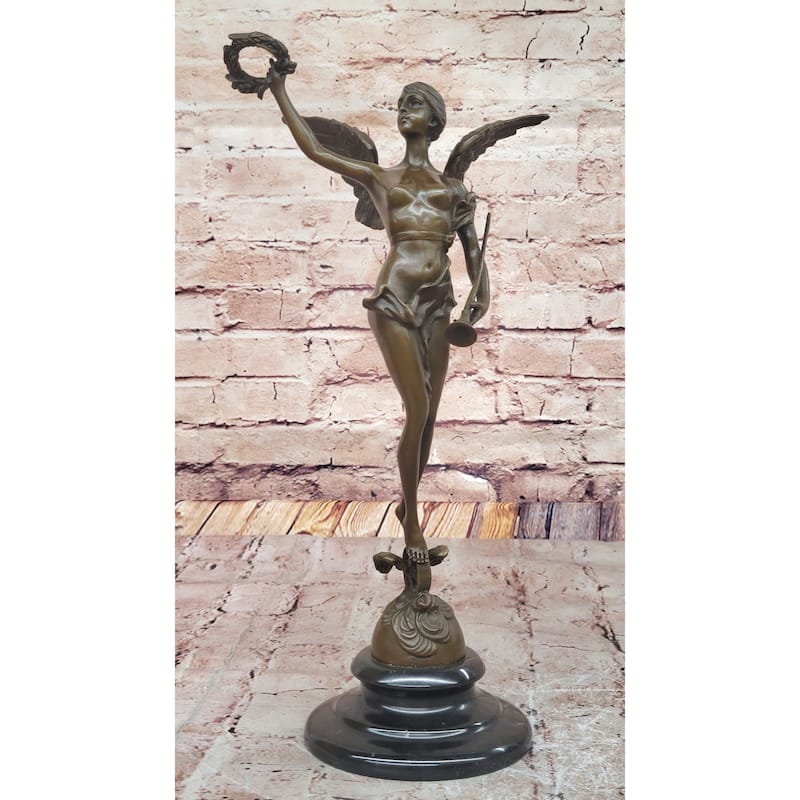Angel Of Victory Bronze Sculpture With Trumpet And Laurel By Antoine Bofill