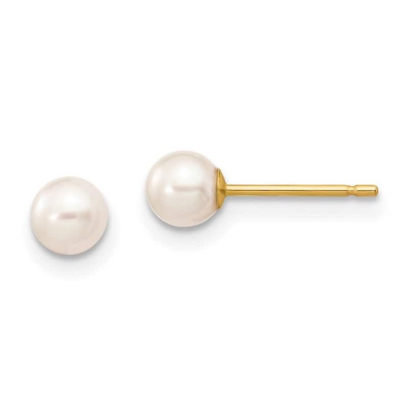 Curata 10k Yellow Gold 4mm-11mm White Round Freshwater Cultured Pearl Stud Earrings
