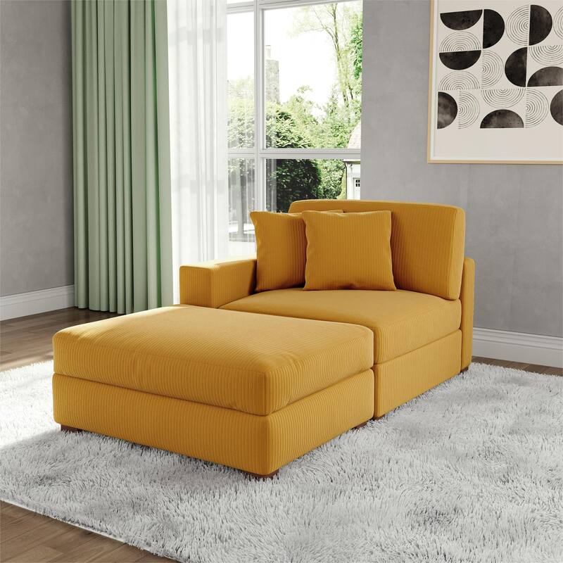 Corduroy Chaise Lounge Sofa with Ottoman for Living Room - Left - Orange/Left