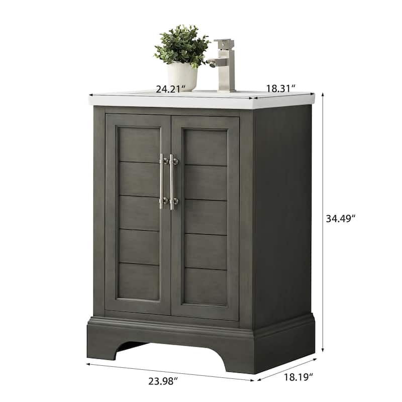 Vanity Art 24" Single Sink Bathroom Vanity with Ceramic Sink & Top