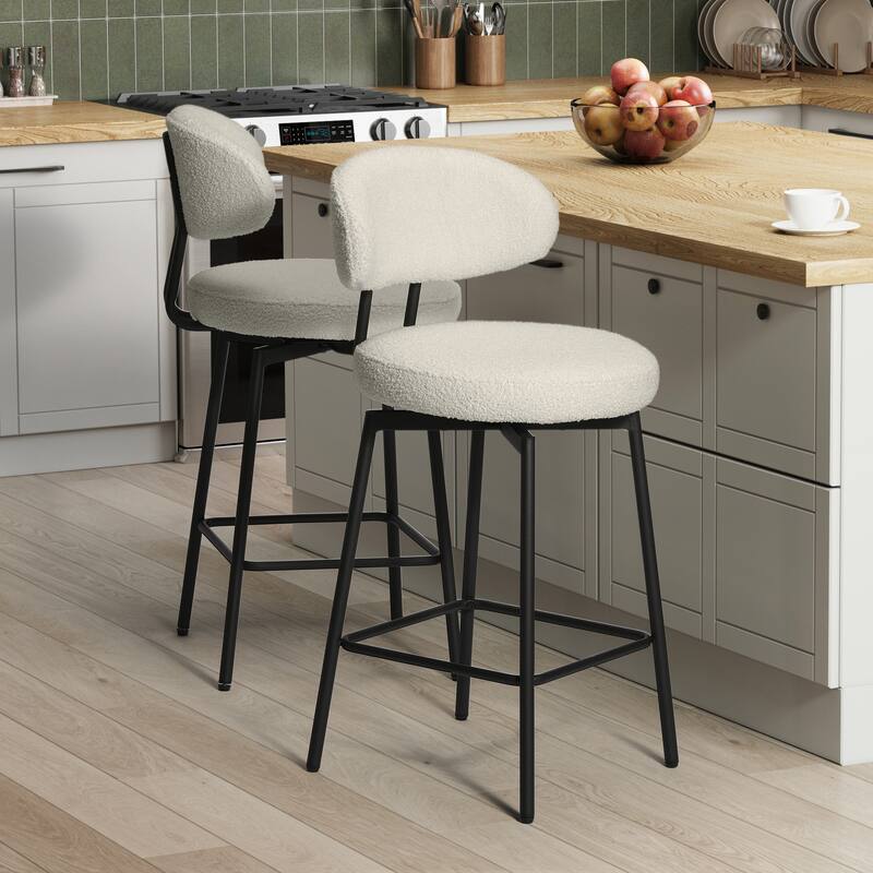 Bayville 27 Inch Faux Shearling Fabric Upholstered Swivel Counter Stool (Set of 2)