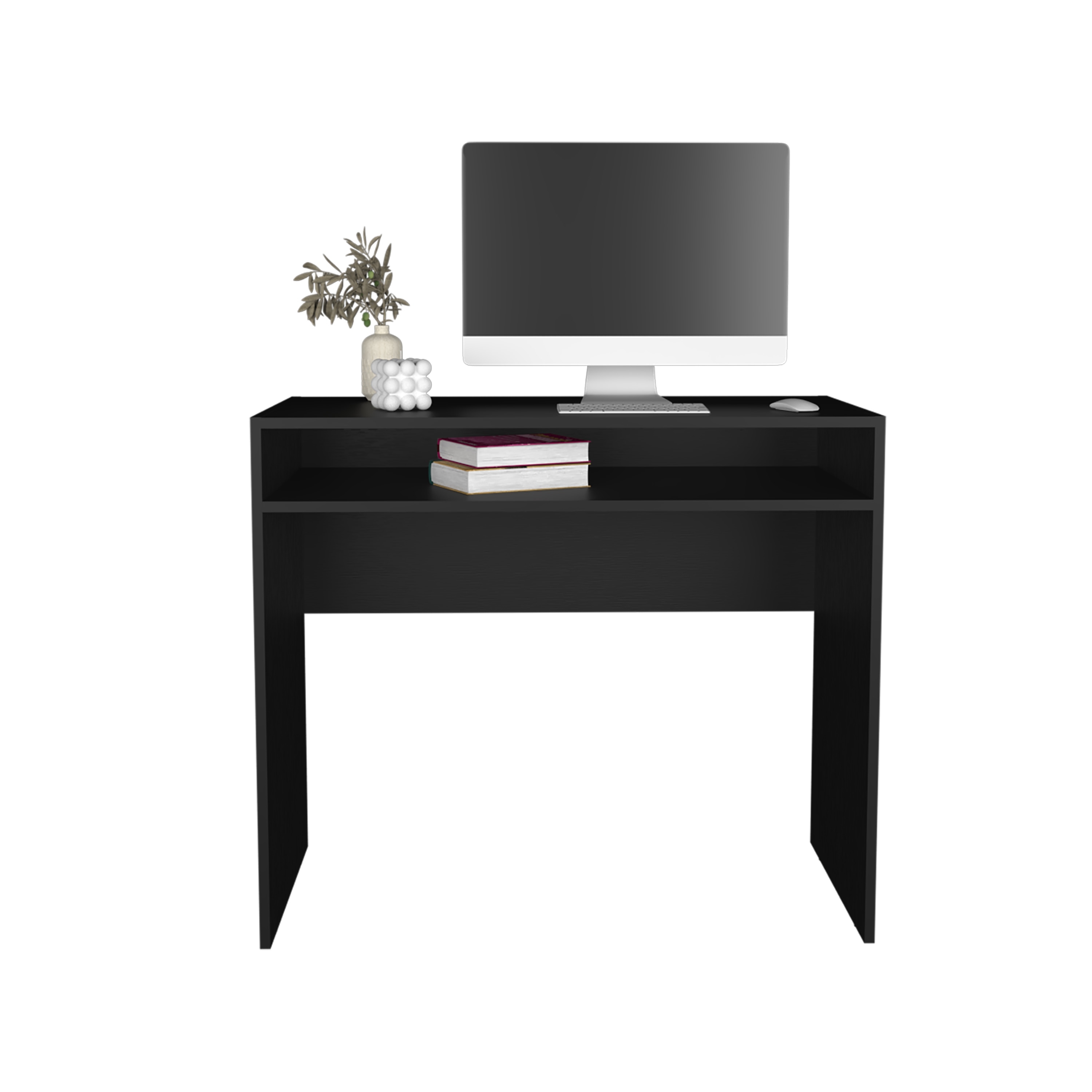 30 Inch Black Computer Desk with Storage Shelf and Modern Design