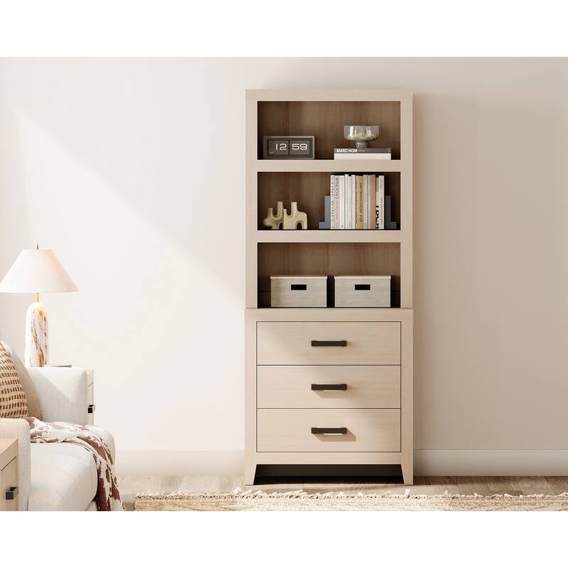 3-Tier Bookshelf with 3 Large Drawers, 74" Tall Farmhouse Bookcase with Wide Metal Handles, for Living Room, Office, Library