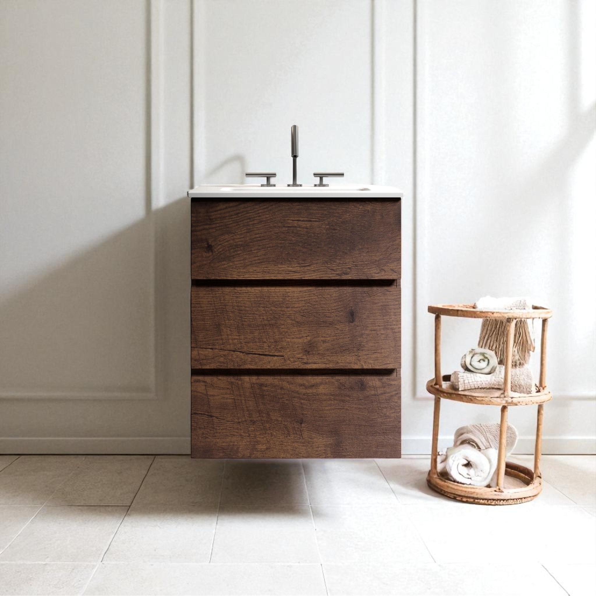 30" Freestanding Bathroom Vanity with Sink, 3 Drawers, One-Piece Basin and 3 Faucet Holes, Large Storage Cabinet