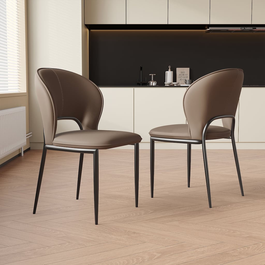 Modern Fully Assembled Dining Chairs, Faux Leather, Light Gray & Brown Options, Set of 2