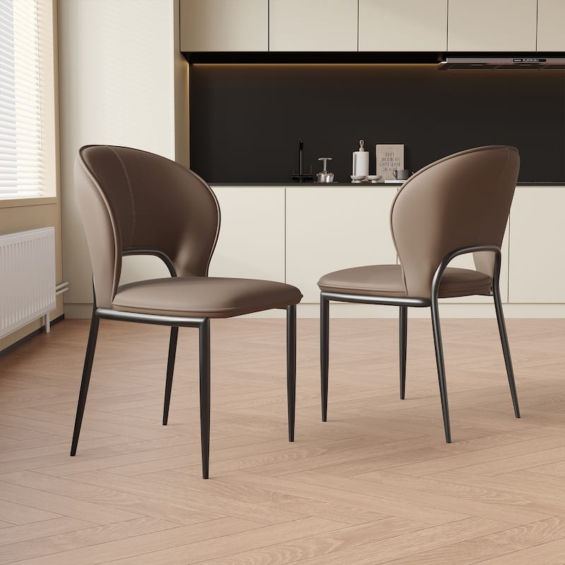 Modern Fully Assembled Dining Chairs, Faux Leather, Light Gray & Brown Options, Set of 2