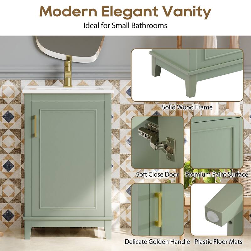 20 Inch Modern Small Bathroom Vanity Cabinet With Ceramic Basin,Ample Storage,1 Soft Close Doo