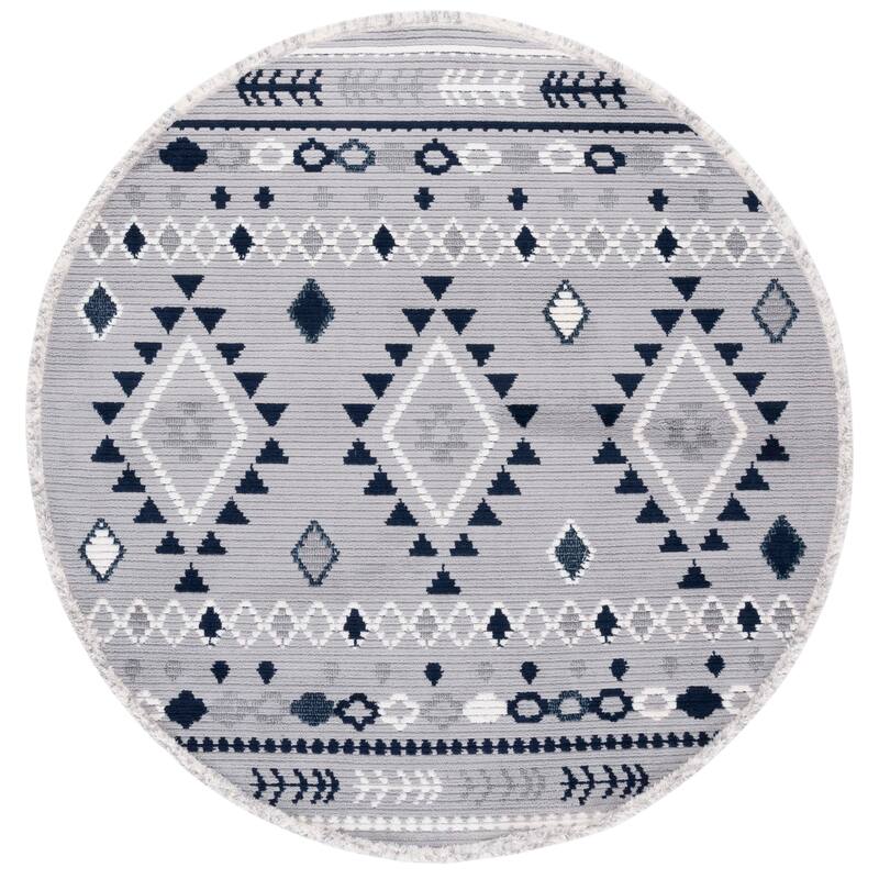 SAFAVIEH Handmade Marrakech Karey Traditional Rug - 6'7" Round - Grey/Navy