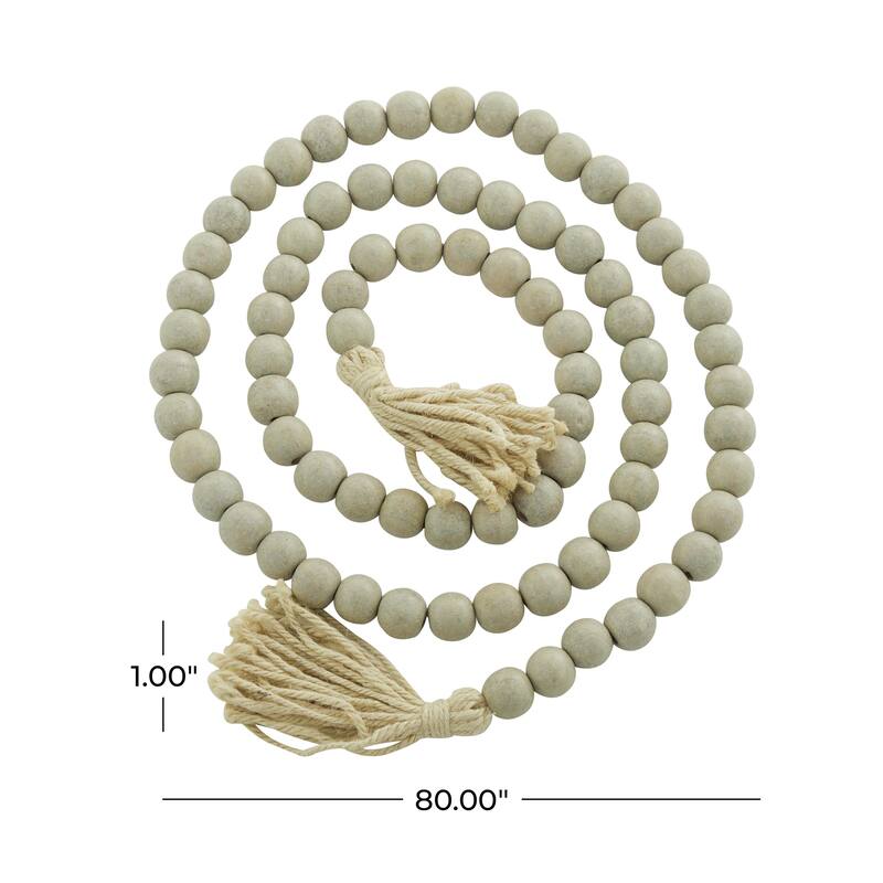 Mango Wood Handmade Round Long Carved Beaded Garland with Tassel - Roche River Decor