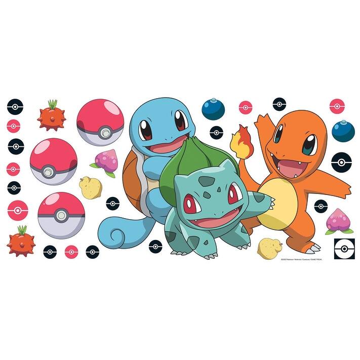 Pokémon Squirtle, Charmander, and Bulbasaur Peel and Stick Giant Wall