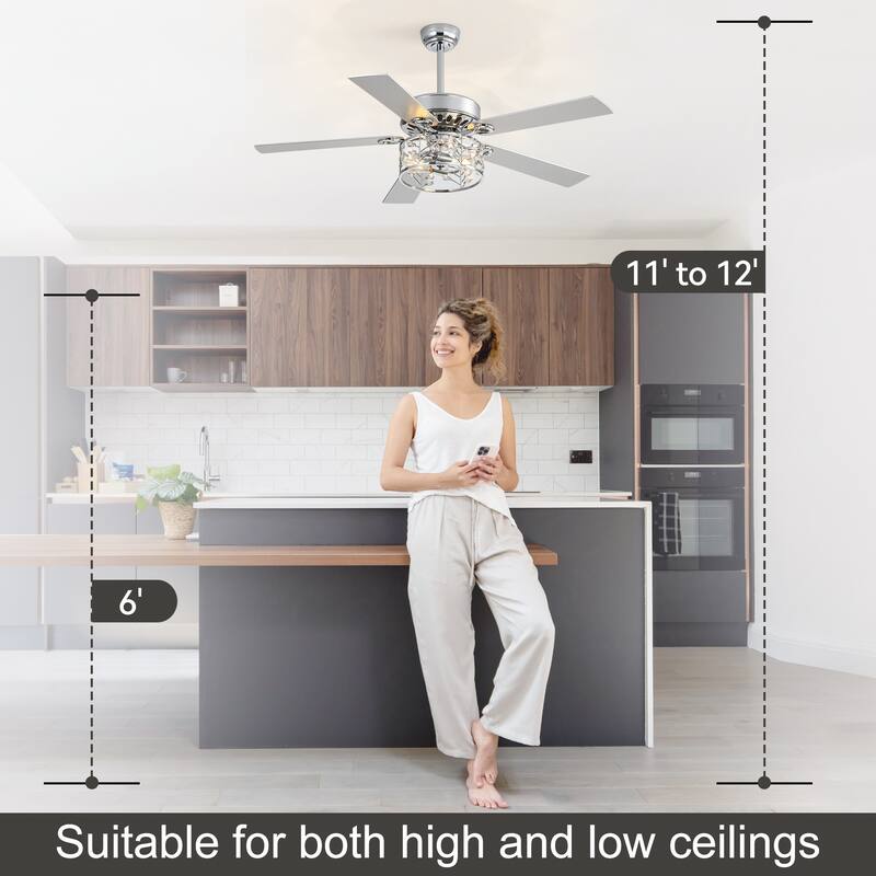 52" Reversible 5-Blade Caged Ceiling Fan with Light and Remote