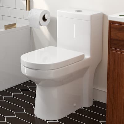 HOROW One-piece 0.8/1.28 GPF Dual Flush Round Toilet in White with Seat Included