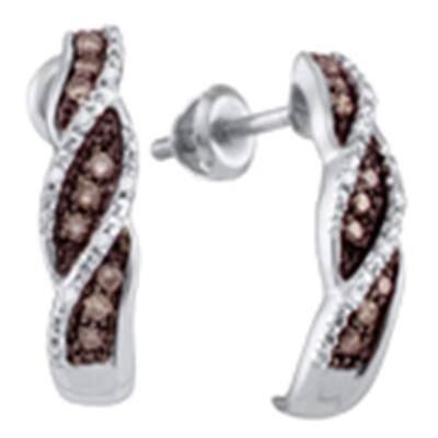 10k White Gold 1/5 Carat Round Brown Diamond Stud Earrings for Women