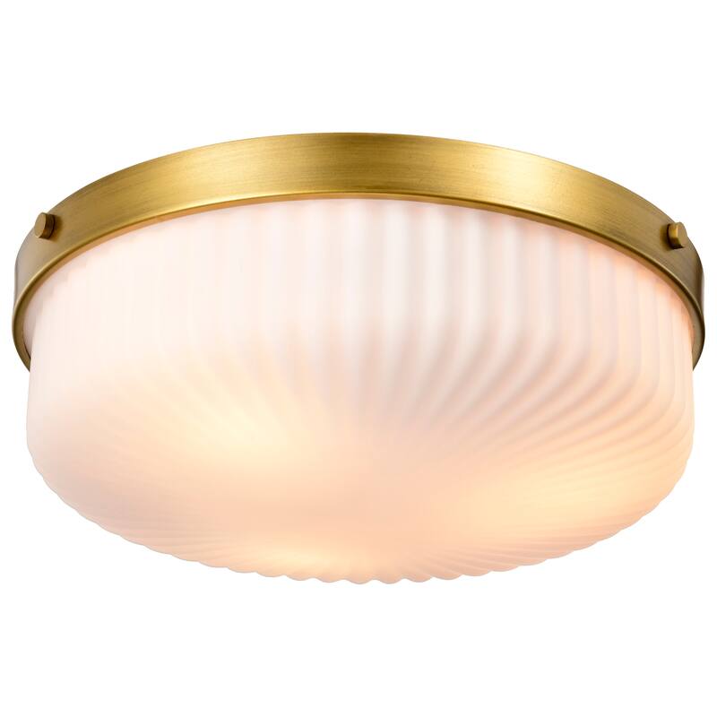 Solara Flush Mount Natural Brass Finish Frosted Ribbed Glass - Natural Brass